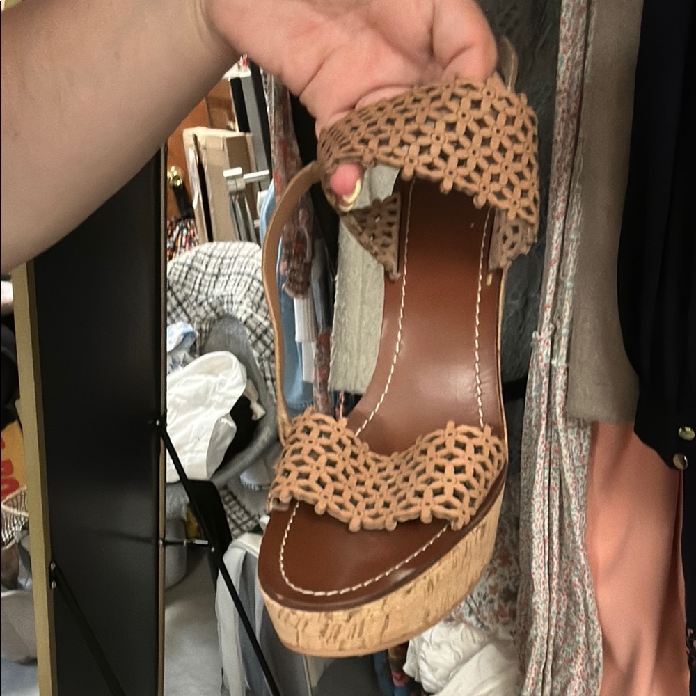 Tory Burch Tan Woven Platform Sandals